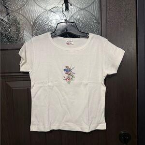 Y2K Baby White Tee with Bird Design